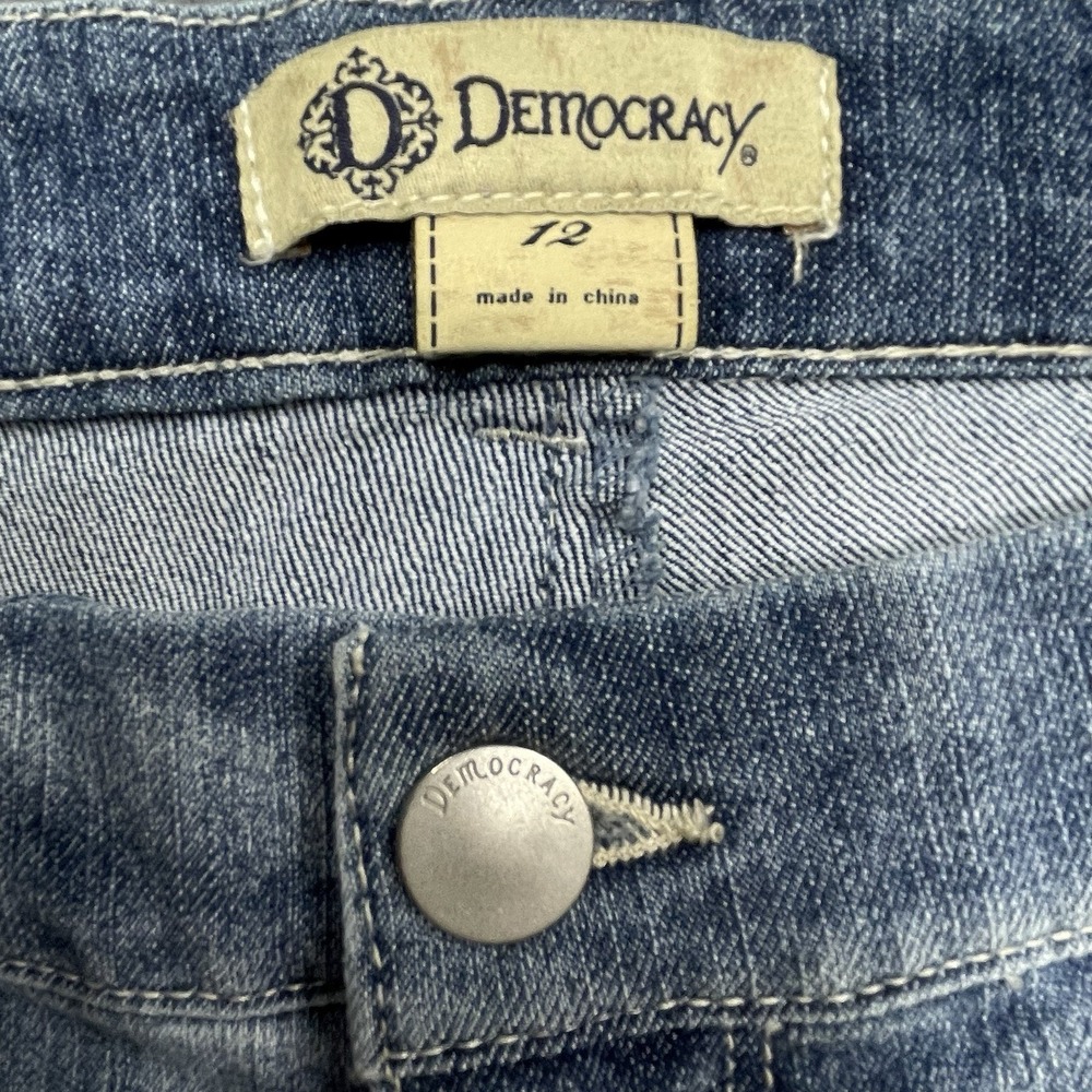 Democracy Patchwork Jeans Sz 12 Jeans Stretchy Distressed Raw Ankle Cropped - Picture 6 of 10